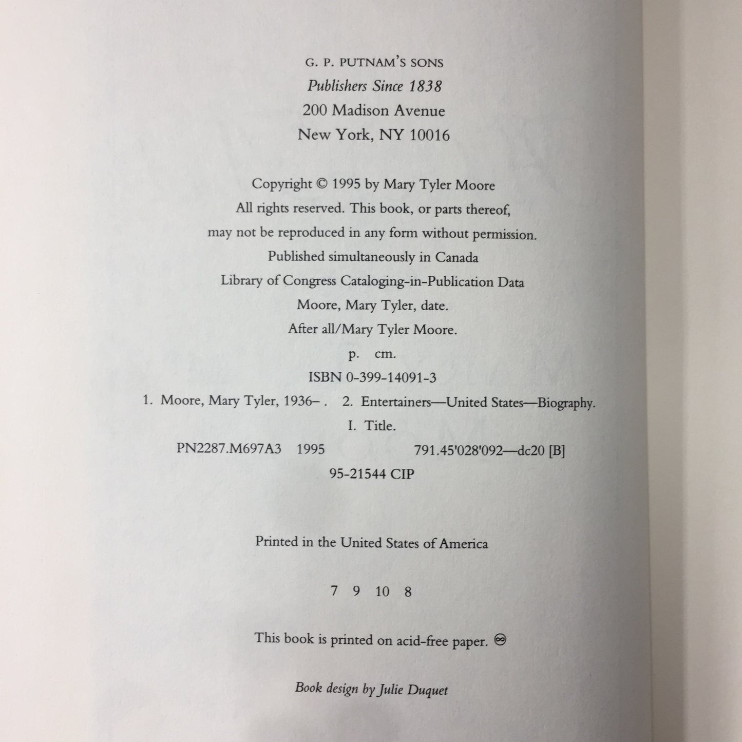 After All - Mary Tyler Moore - Signed