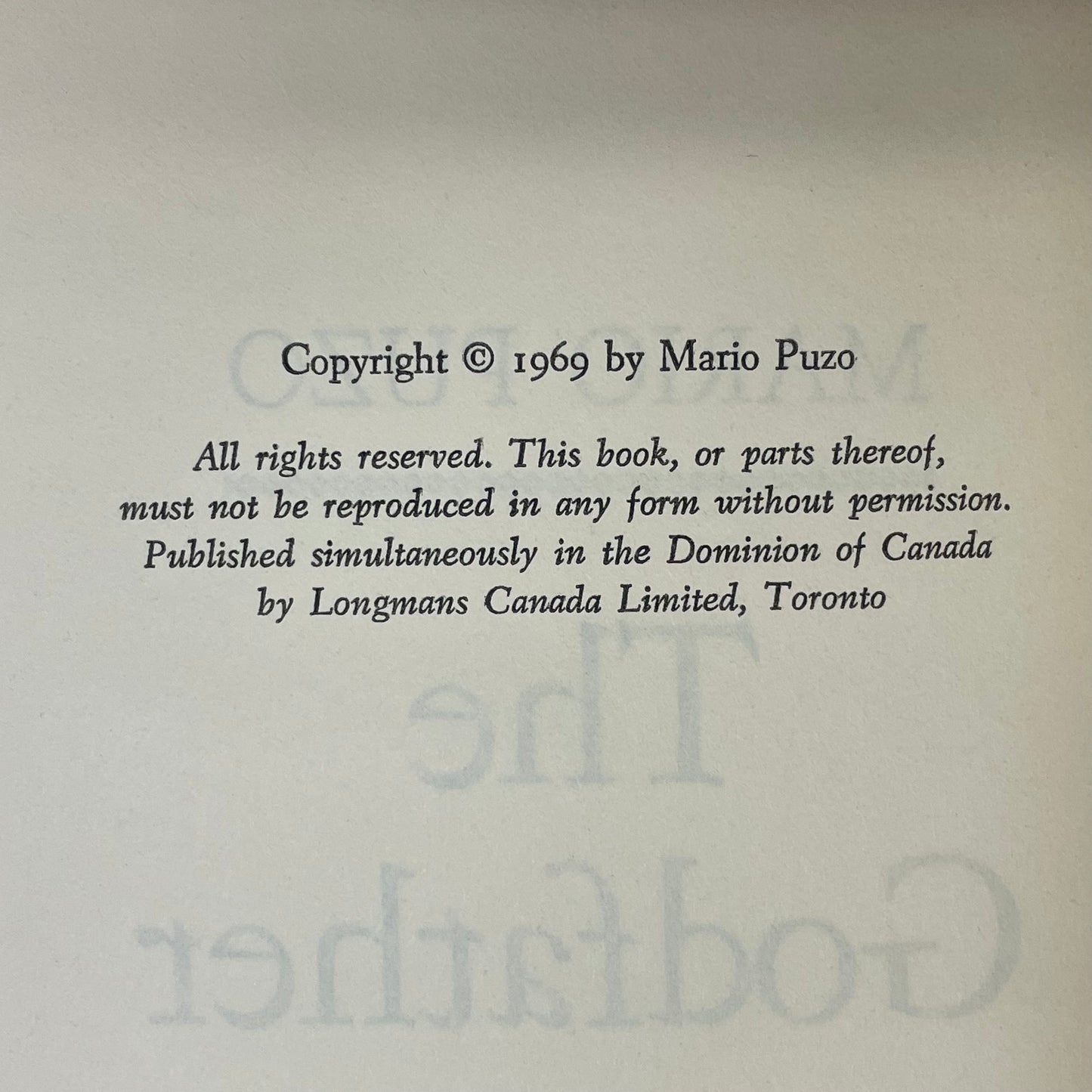 The Godfather - Mario Puzo - Book Club Edition - 1969