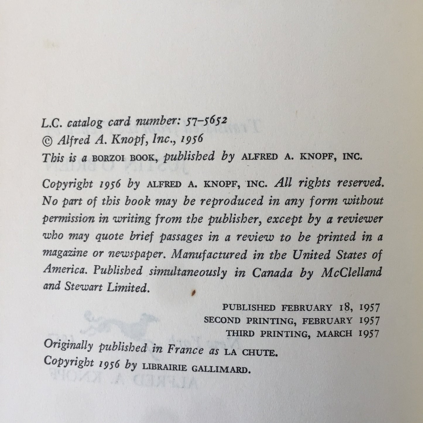 The Fall - Albert Camus - 3rd US Printing - 1957