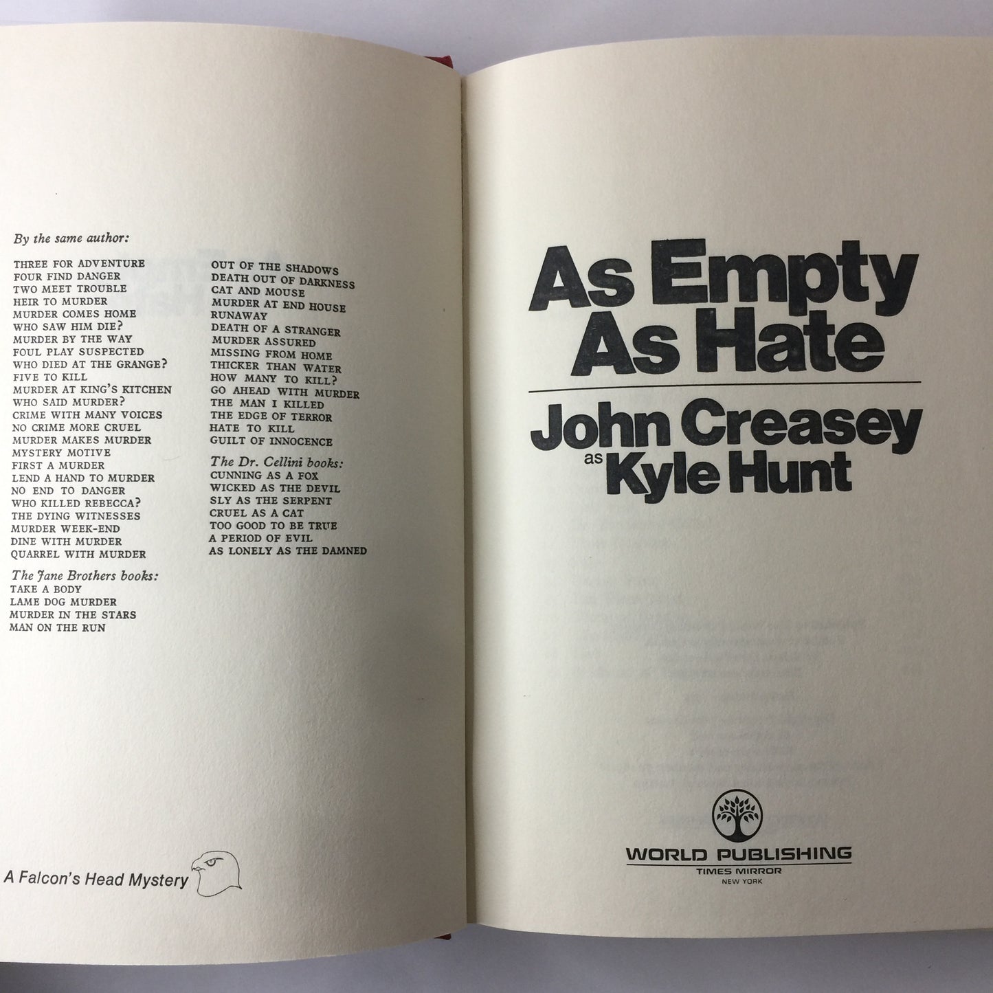 As Empty As Hate - John Creasey - 1st Print - 1972