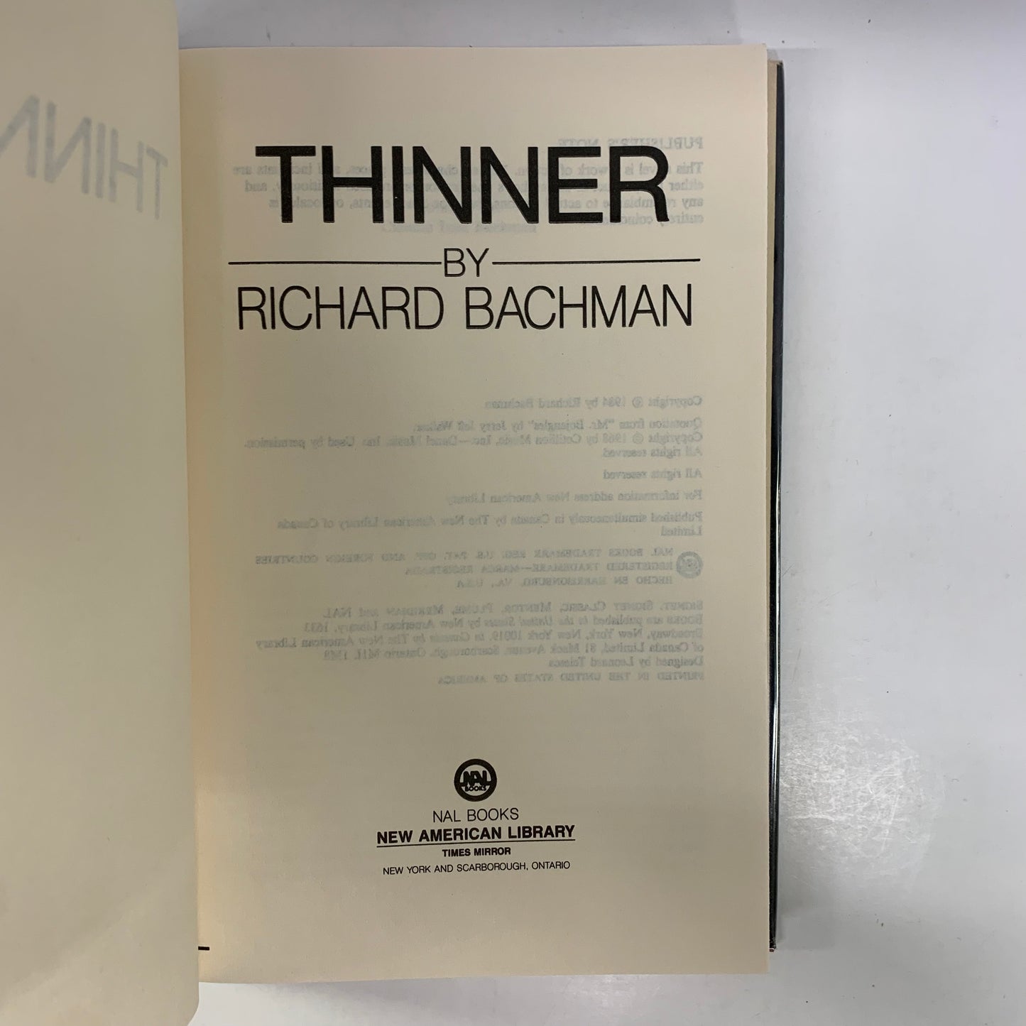 Thinner - Richard Bachman - Book Club Edition - 1984