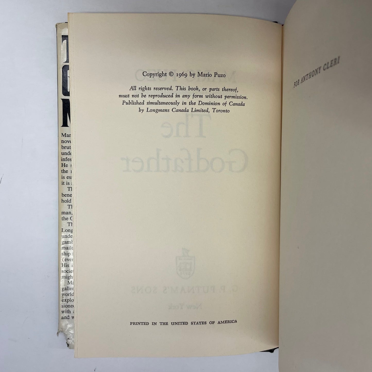 The Godfather - Mario Puzo - Book Club Edition - 1969