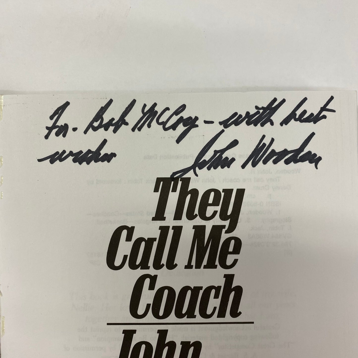 They Call Me Coach - John Wooden - Inscribed - 1988
