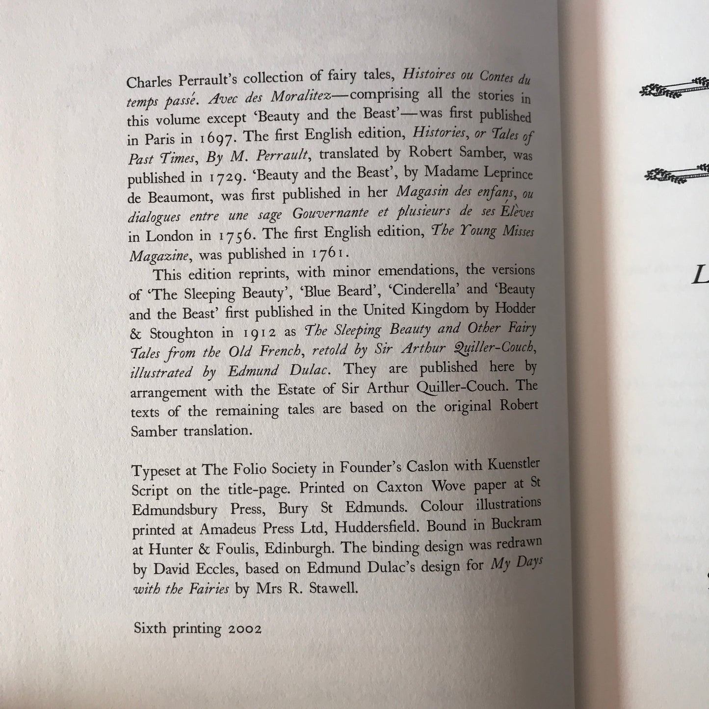 Perrault’s Fairy Tales - Charles Perrault - 6th Printing - Folio Society - 2002