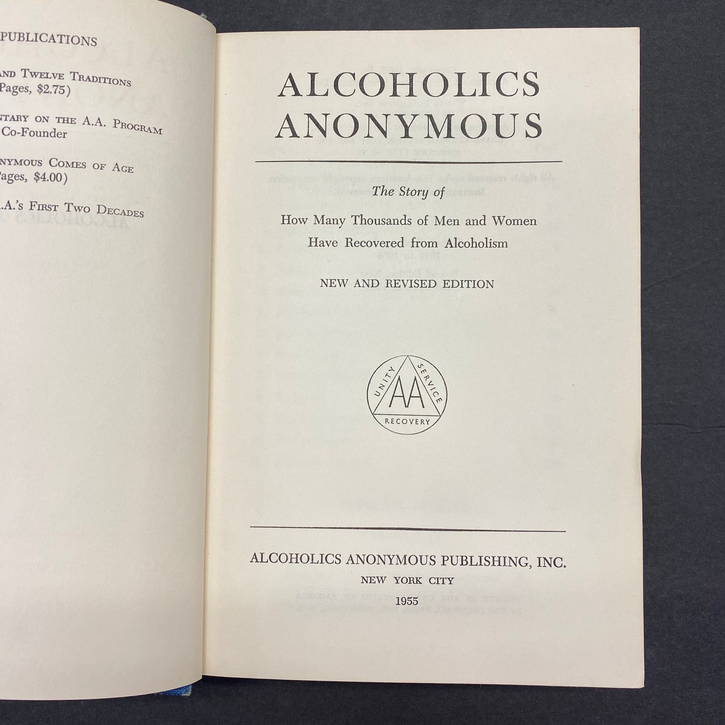 Alcoholics Anonymous - Bill W. - 2nd Edition - 3rd State - 1st Printing - 1955
