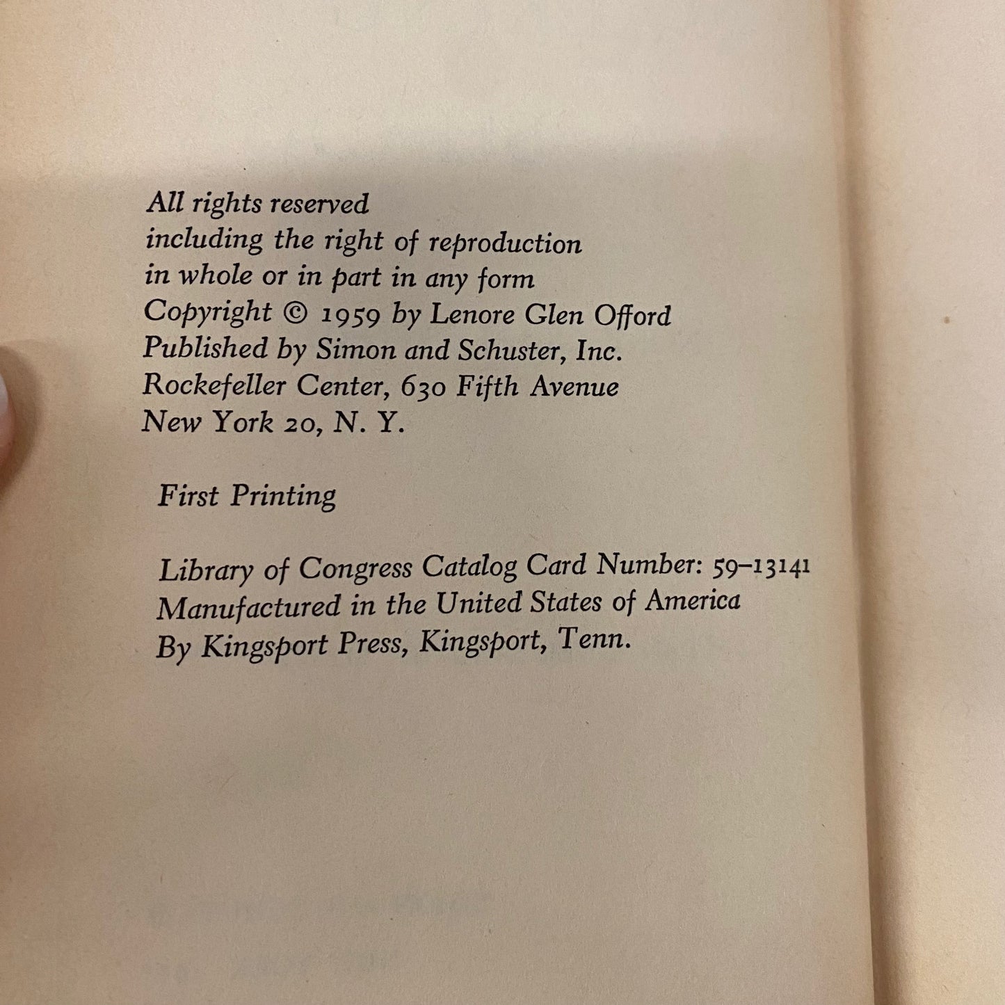 Walking Shadows - Lenore Glen Offord - 1st Edition - 1959