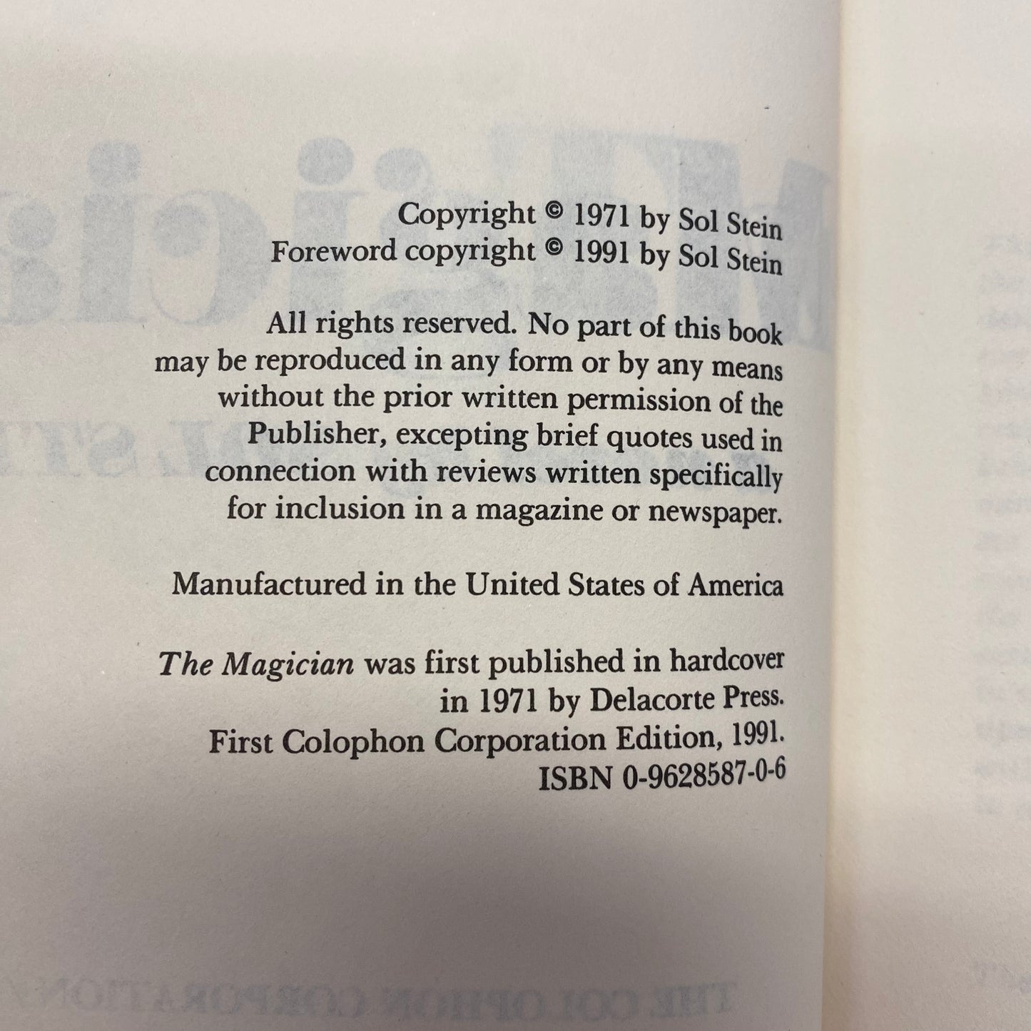 The Magician - Sol Stein - Signed - 1991