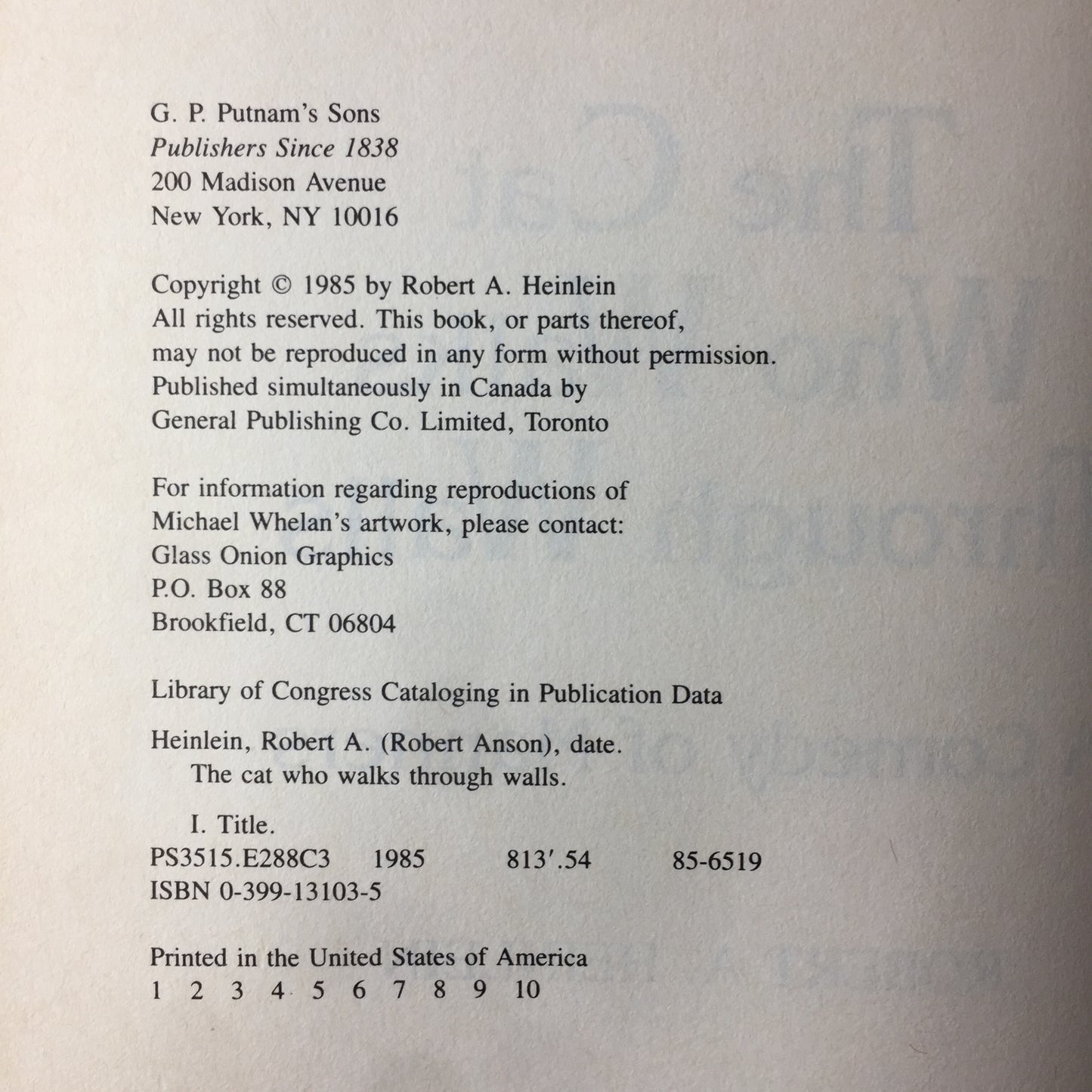 The Cat Who Walks Through Walls - Robert A. Heinlein - 1st Edition - 1985