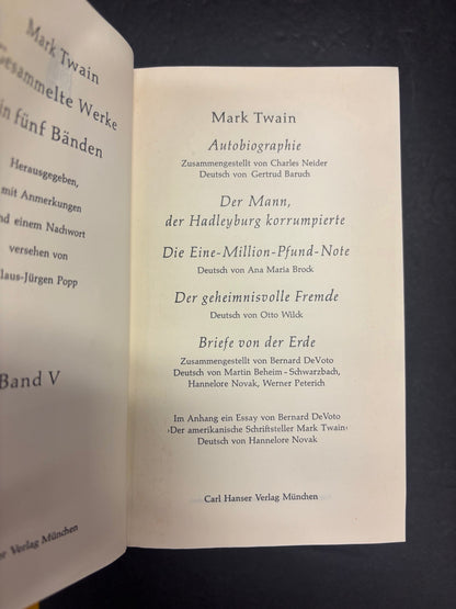 Mark Twain Gesammelte Werke - Mark Twain - 5 Volumes - 1967