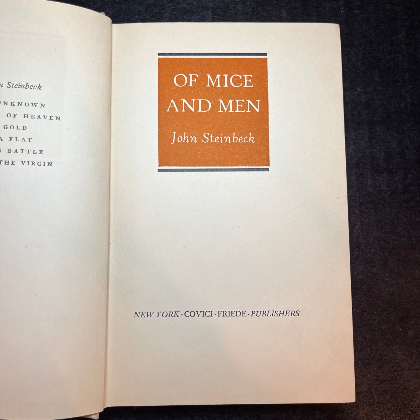 Of Mice and Men - John Steinbeck - Book Club Edition - 1937