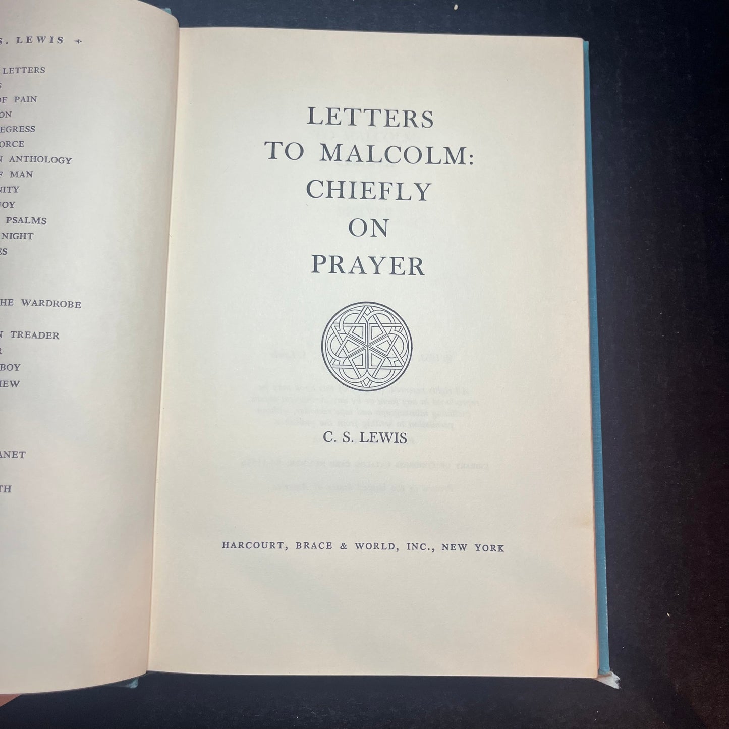 Letters to Malcom: Chiefly on Prayer - C.S. Lewis - 1st American - 1964