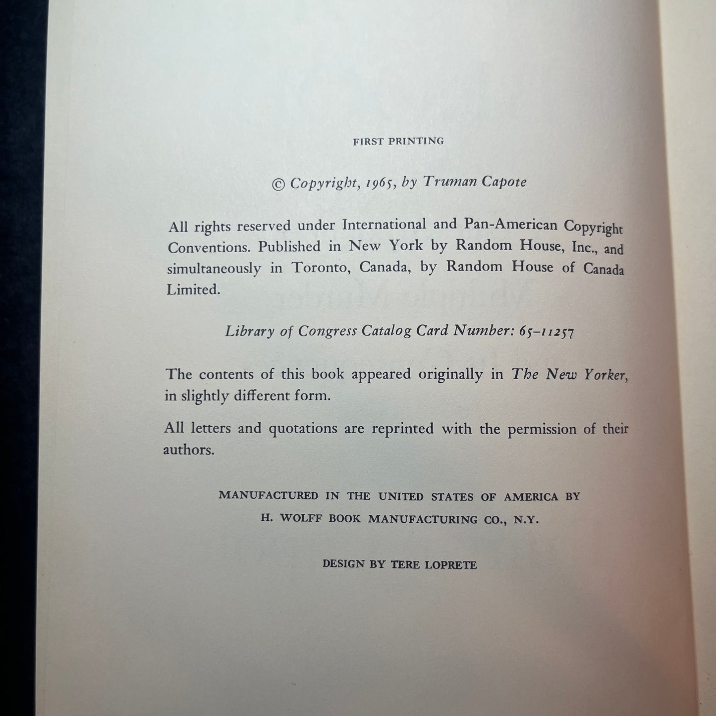 In Cold Blood - Truman Capote - First Edition - 1965