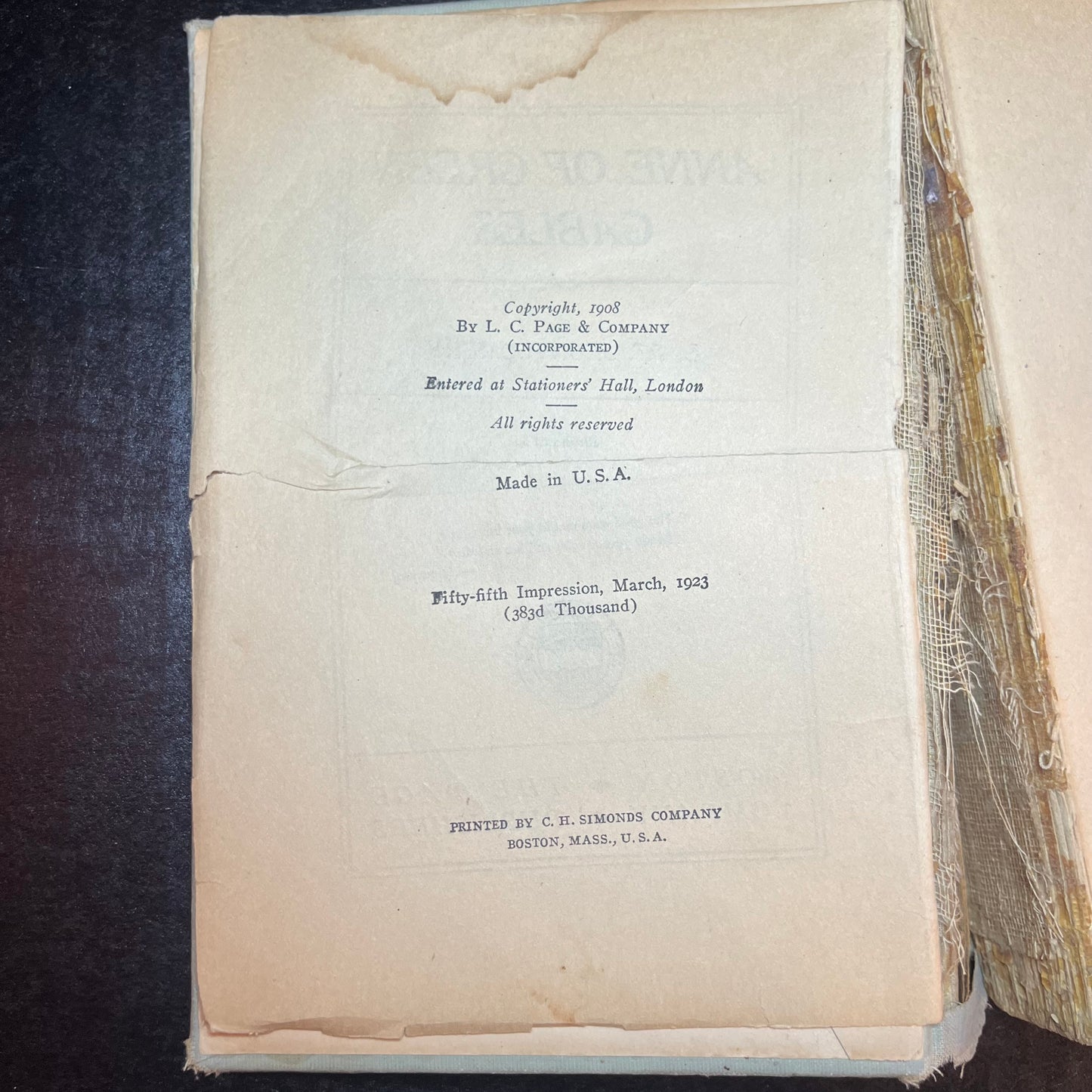 Anne of Green Gables - L.M. Montgomery - 55th Impression - 1923