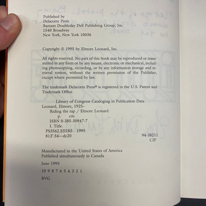 Riding the Rap - Elmore Leonard - First Edition - Signed - 1995