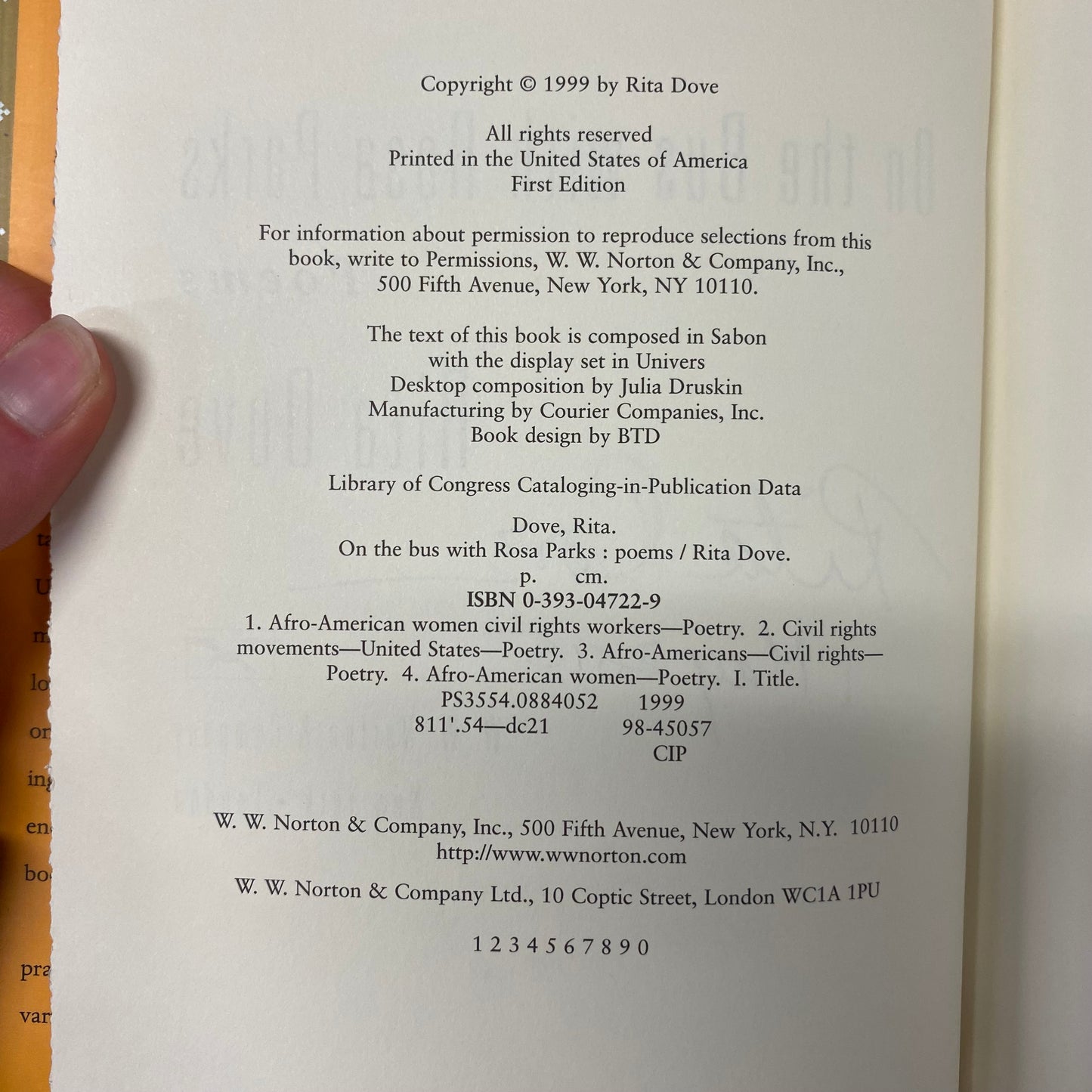 On the Bus with Rosa Parks - Rita Dove - Signed - 1st Edition - 1999