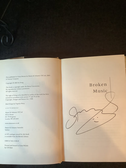 Broken Music - Sting - Signed - First Edition - 2003