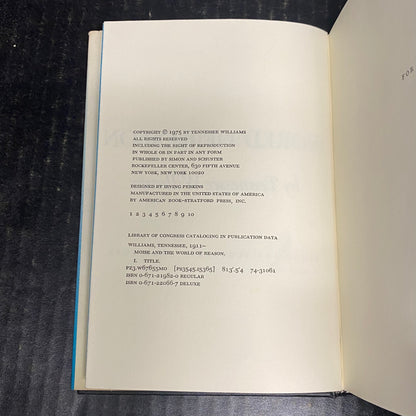 Moise and the World of Reason - Tennessee Williams - First Edition - 1975