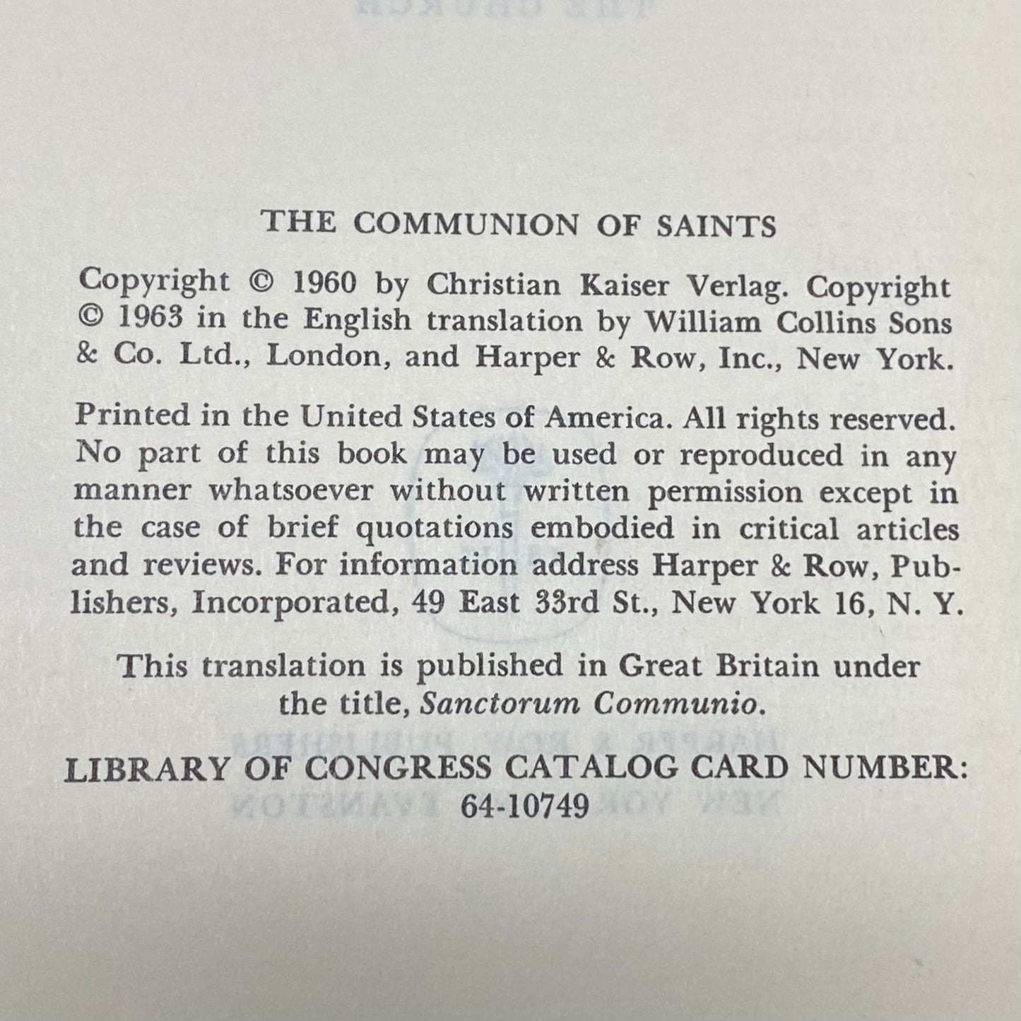 The Communion of Saints - Dietrich Bonhoeffer - Early Print - 1963