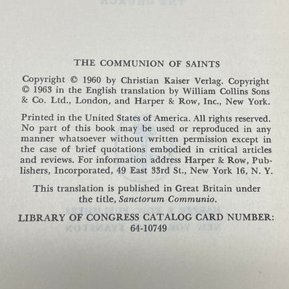 The Communion of Saints - Dietrich Bonhoeffer - Early Print - 1963