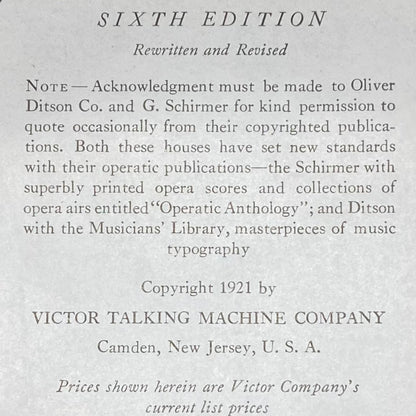 The Victrola Book of the Opera - Victor Talking Machine Company - Sixth Edition - 1921