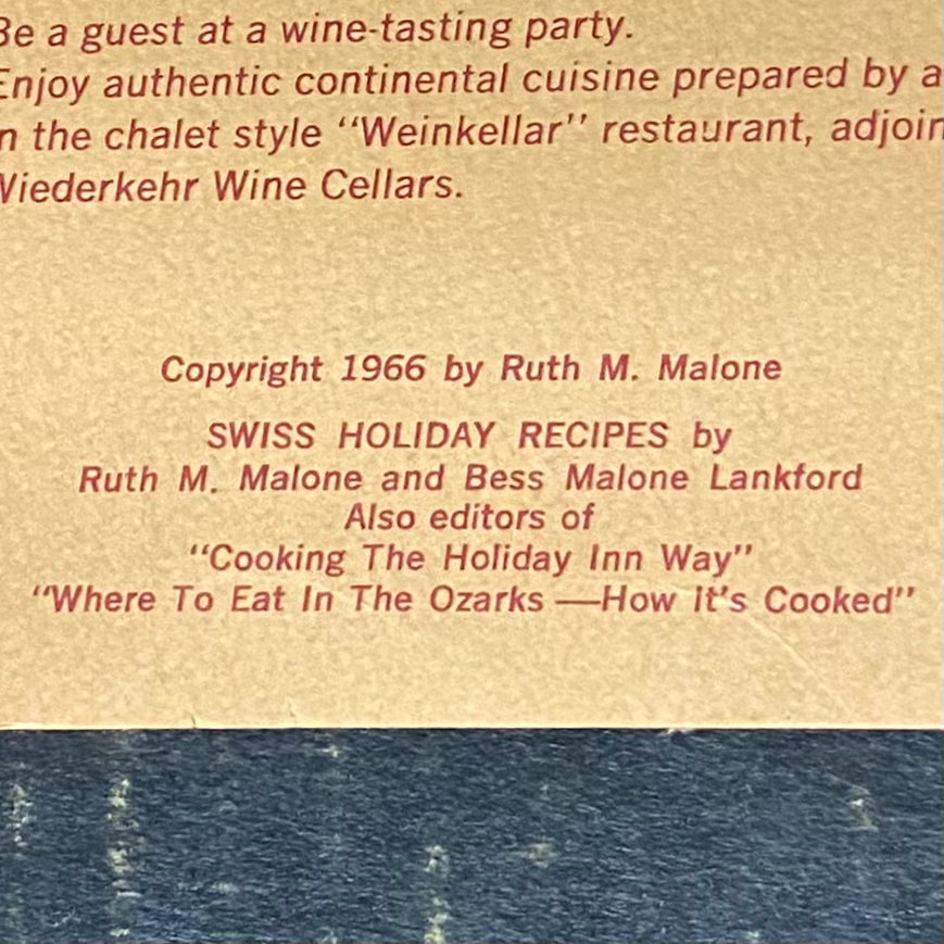 Swiss Holiday Recipes - Ruth M. Malone - Local - 1966