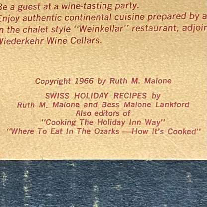 Swiss Holiday Recipes - Ruth M. Malone - Local - 1966