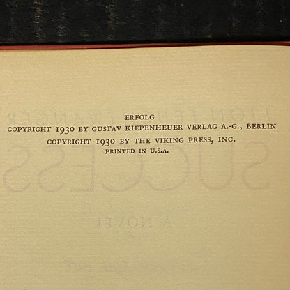 Success - Lion Feuchtwanger - First American Edition - 1930