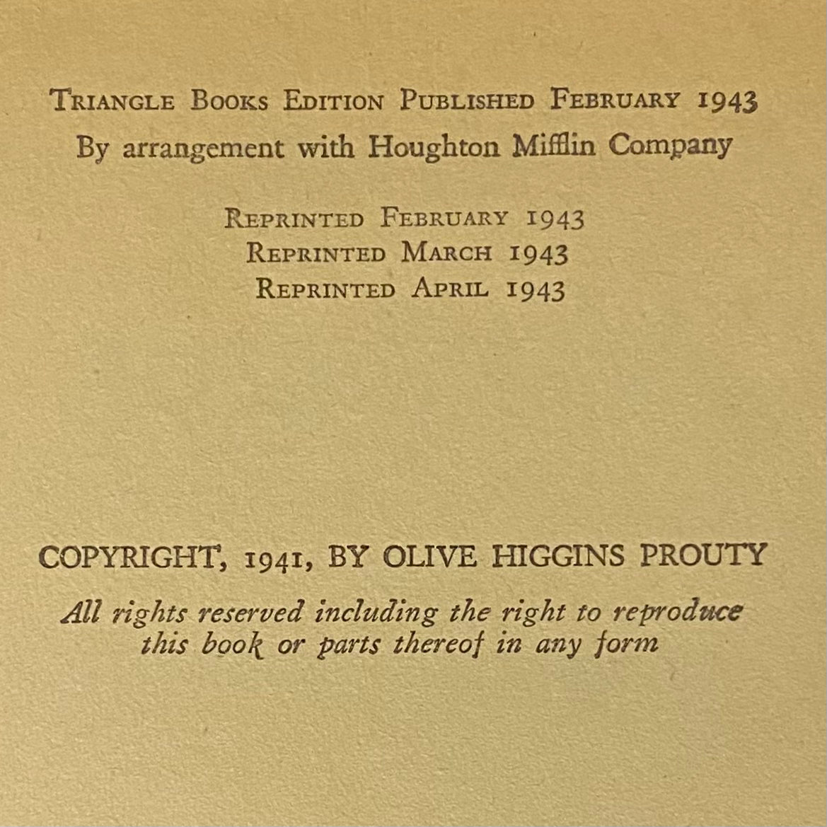 Now, Voyager - Olive Higgins Prouty - Reprinted - 1943