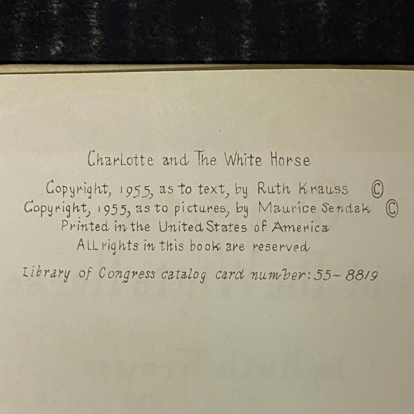 Charlotte and The White Horse - Ruth Krauss - Pictures by Maurice Sendak - Possible First Edition - 1955