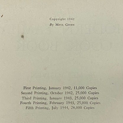 The Modern Family Cook Book - Meta Given - Fifth Printing - 1944
