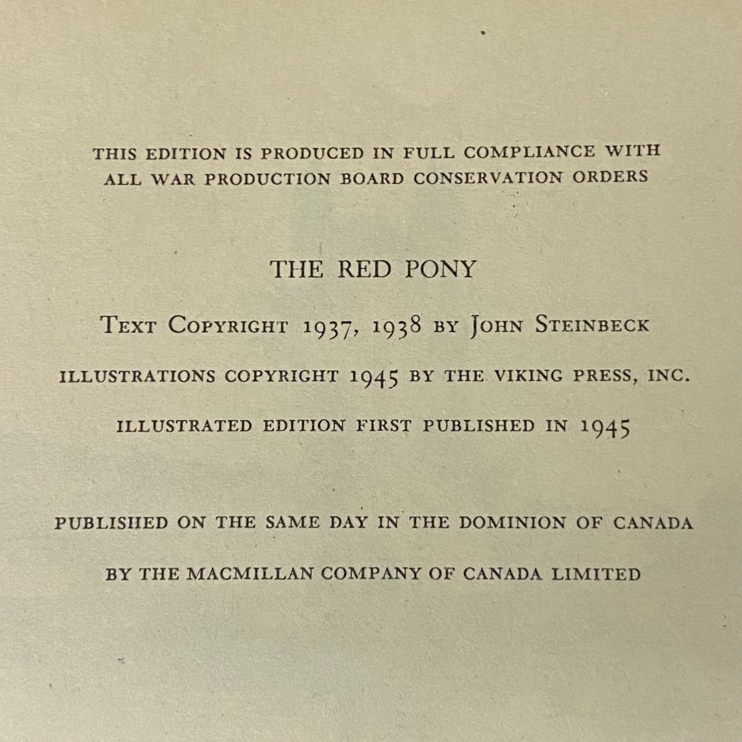 The Red Pony - John Steinbeck - First Thus Edition - 1945