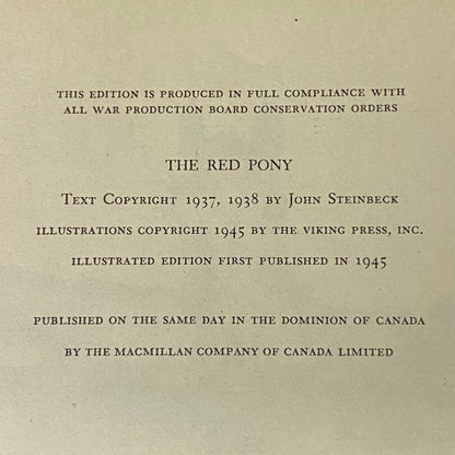 The Red Pony - John Steinbeck - First Thus Edition - 1945