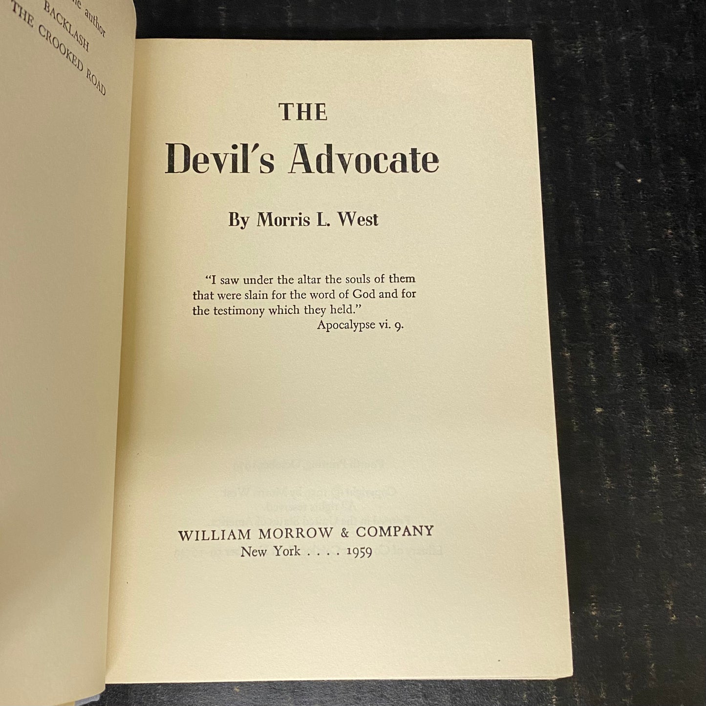 The Devil's Advocate - Morris L. West - Fourth Printing - 1959