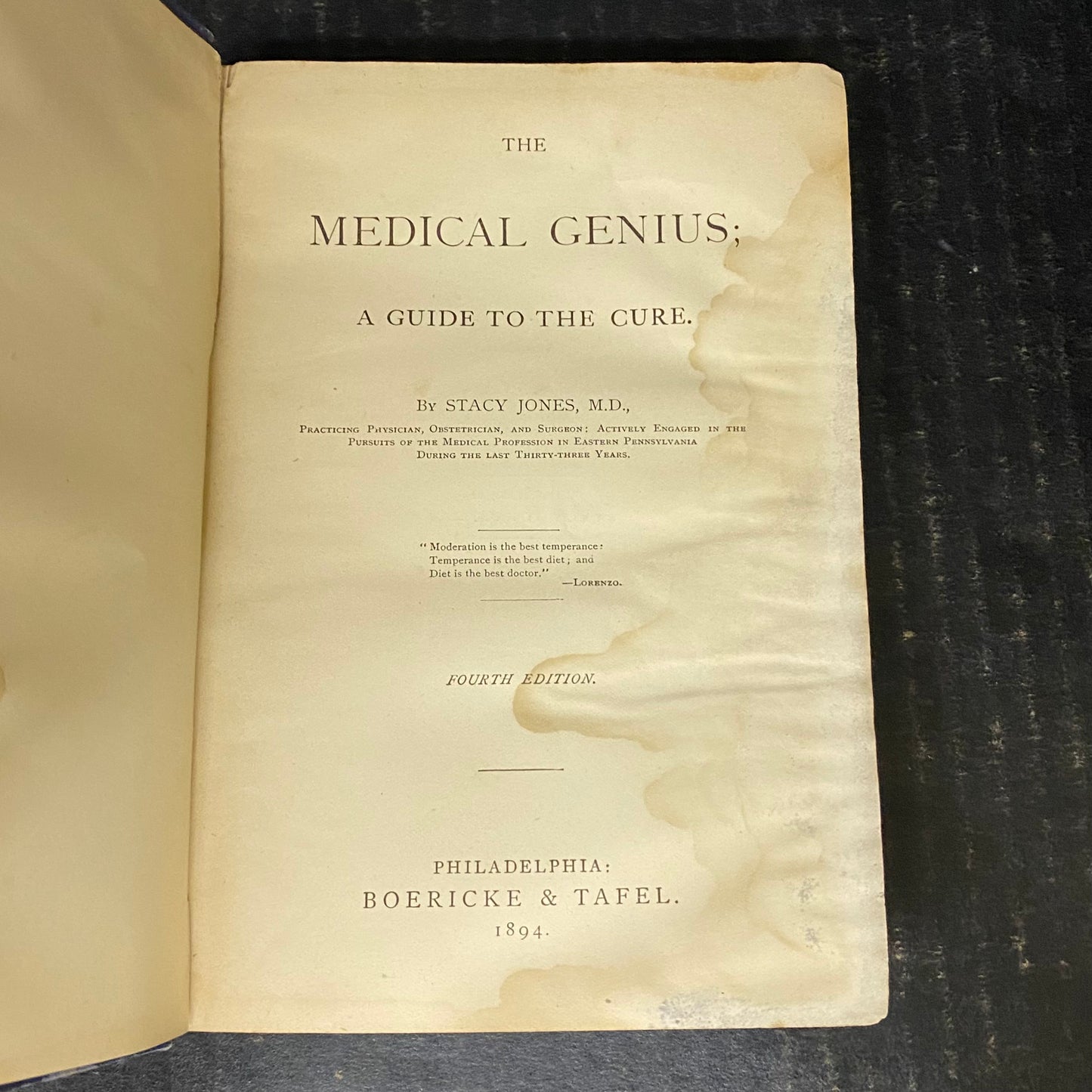 The Medical Genius - Stacy Jones M.D. - Fourth Edition - 1894