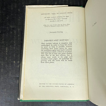 Strange Fruit - Lillian Smith - Thirteenth Printing - 1944