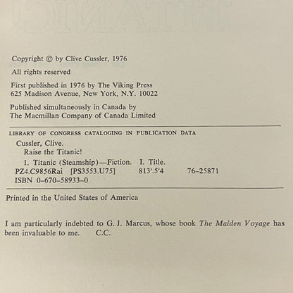 Raise the Titanic! - Clive Cussler - First Edition - 1976