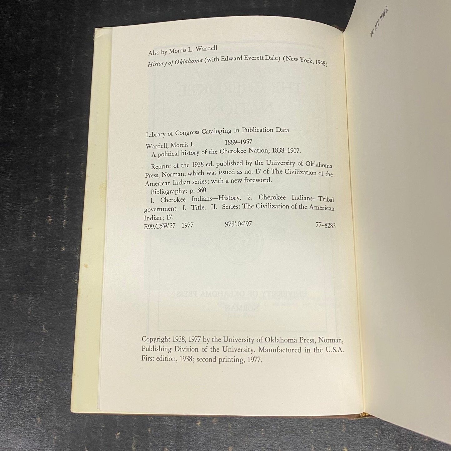 A Political History of the Cherokee Nation, 1838-1907 - Morris L. Wardell - 1977