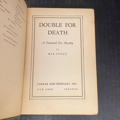 Double For Death - Rex Stout - First Edition - 1939