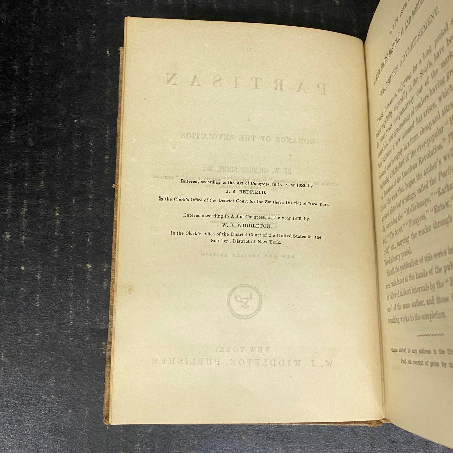 The Partisan - W. Gilmore Simms - Revised Edition - 1870