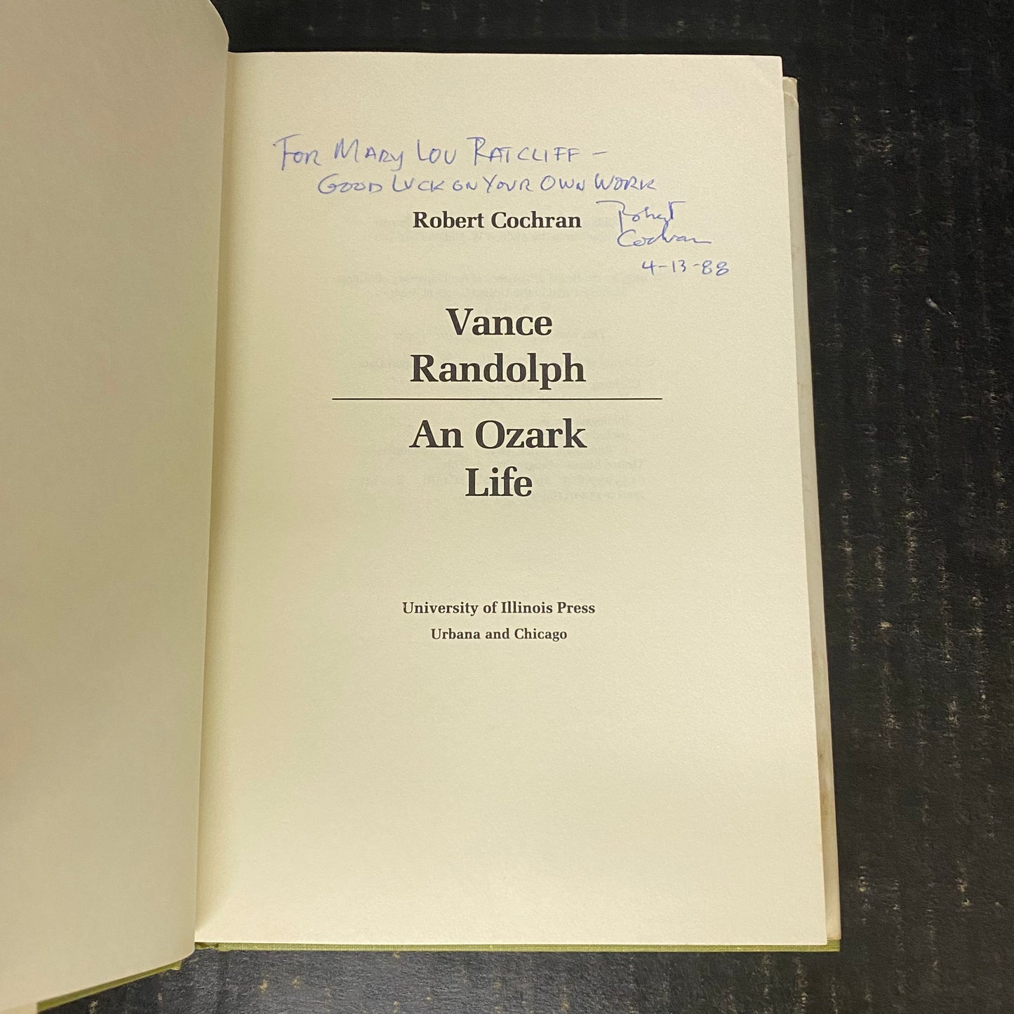 Vance Randolph An Ozark Life - Robert Cochran - Signed by Author - 1985