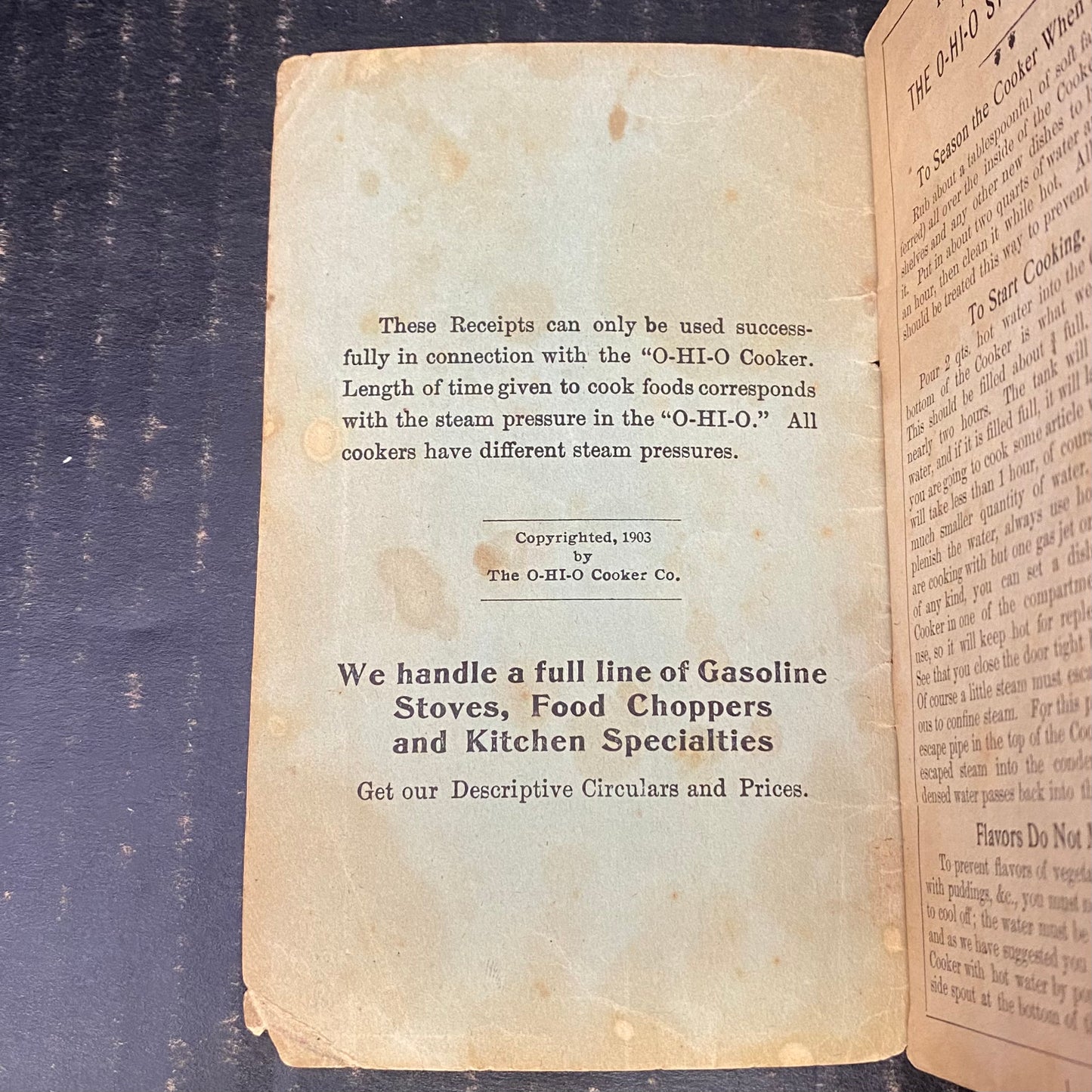 "O-Hi-O" Cook Book and Instructions - O-Hi-O Cooker Company - 1903