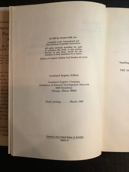 Success Through A Positive Mental Attitude - Napoleon Hill & W. Clement Stone - 9th Print - 1965