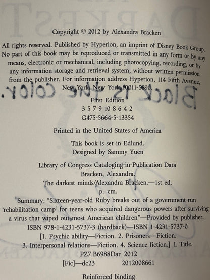 The Darkest Minds - Alexandra Bracken - 1st Edition - 2nd Print - Signed - 2012