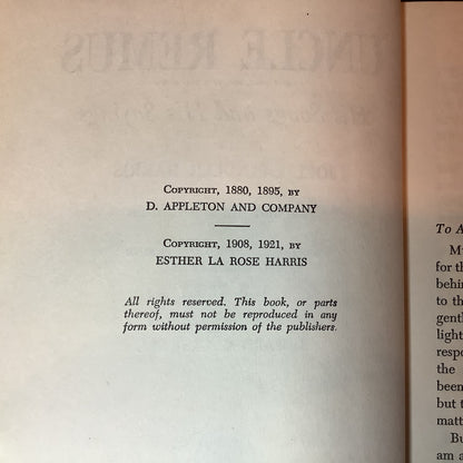 Uncle Remus: His Songs and His Sayings - Joel Chandler Harris - 1st Thus - 1921
