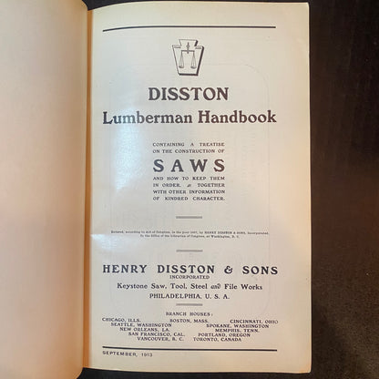 Disston Handbook on Saws - Henry Disston & Sons - 1913