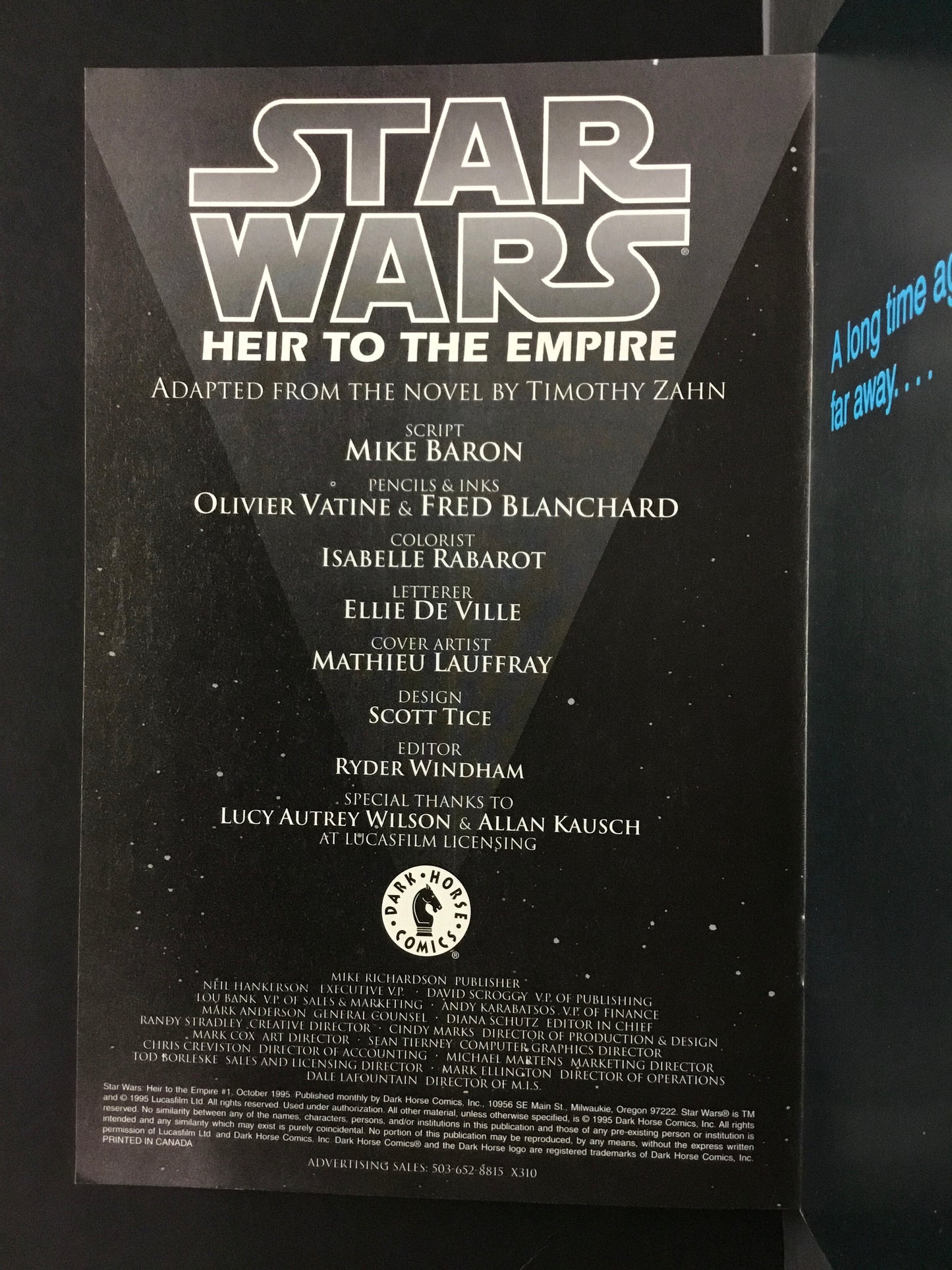 Star Wars Heir to the Empire - Mike Baron - 1st comic appearances of Grand Admiral Thrawn, Mara Jade, and Joruus C’baoth - 1995