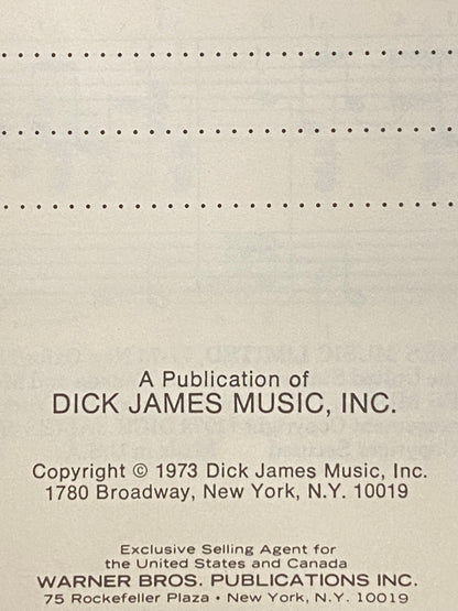 Elton John & Bernie Taupin Made Easy for Piano - Dick James Music - 1973