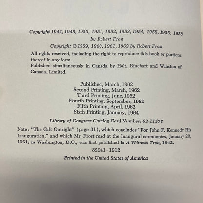 In The Clearing - Robert Frost - 6th Print - 1964