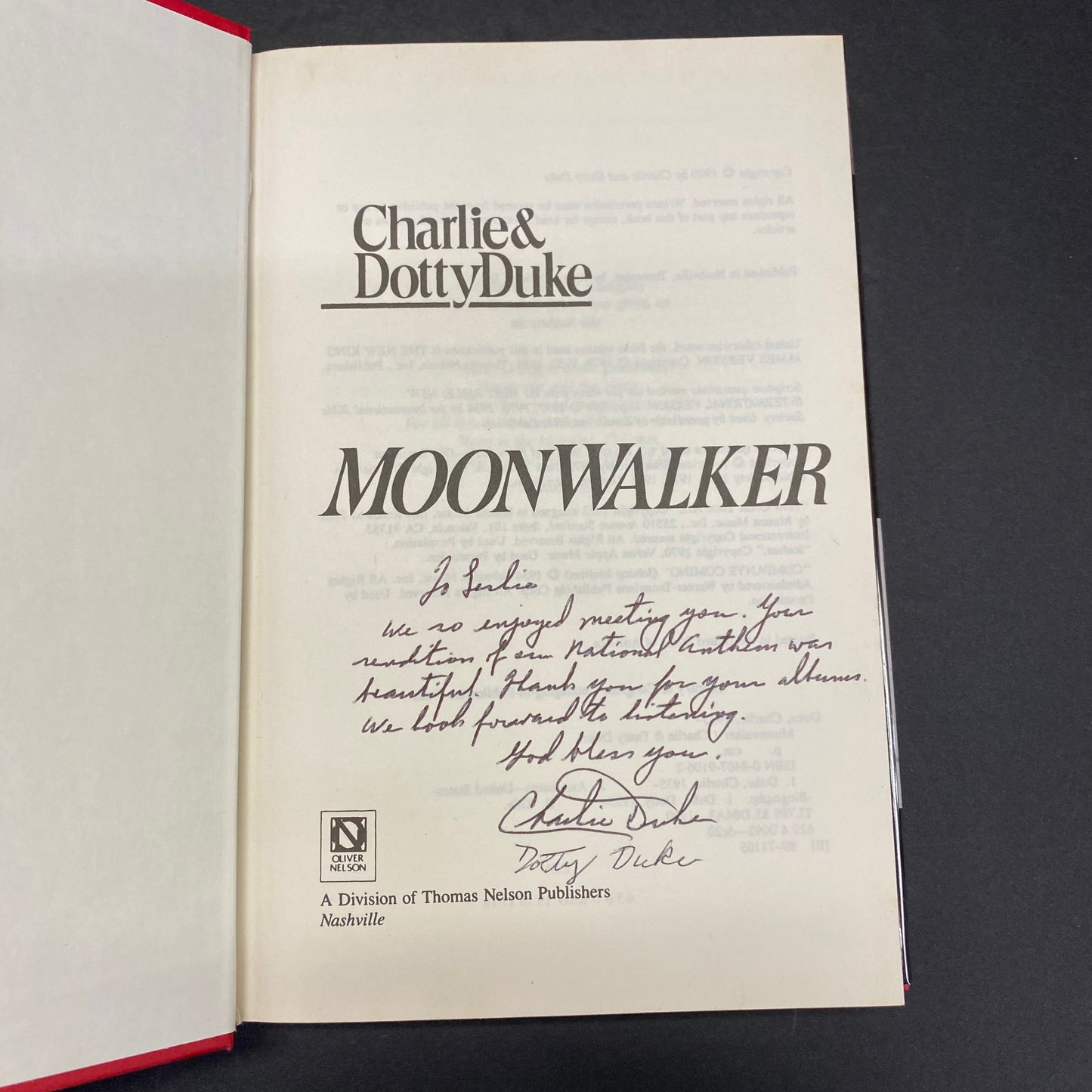 Moon Walker - Charlie and Dotty Duke - Signed by both authors - 1990