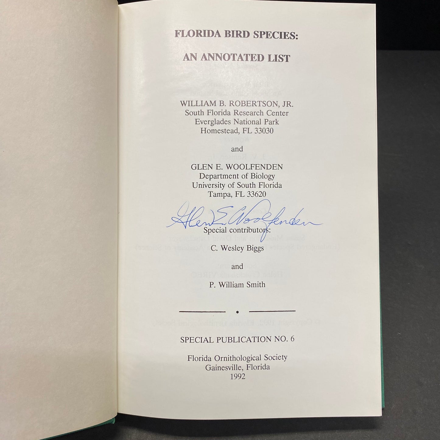 Florida Bird Species - William B. Robertson, Jr. and Glen E. Woolfenden - Signed - 1992